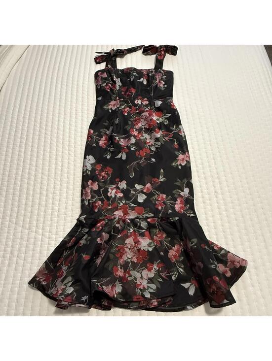 LPA Dresses & Skirts - LPA Zelmira Sleeveless Black Floral Midi Ruffle Flounce Dress Sz XS Revolve